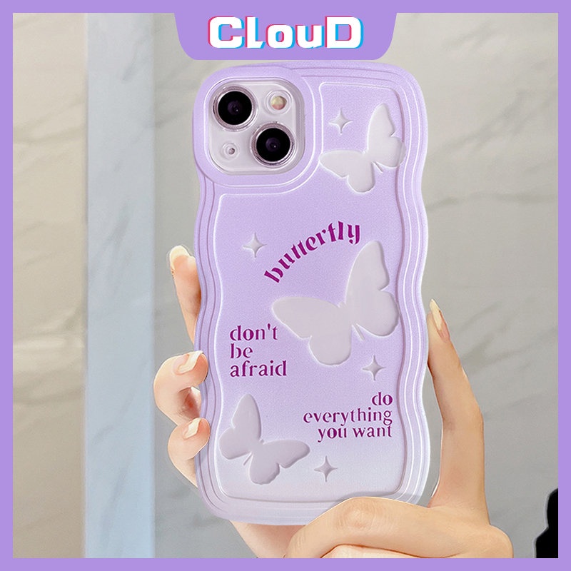 IPHONE Case Kompatibel Untuk Iphone11 Pro Max7 6 8 6s 14plus X XS Max XR 13 11 14 12 Pro Max SE 2020 Wavy Edge Purple Gradient Romance Butterfly Soft Tpu Phone Cover