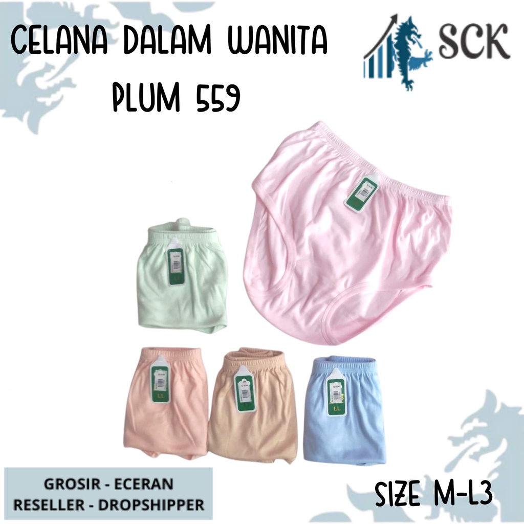 Celana Dalam Perempuan PLUM 559 JUMBO ukuran M- 3L / CD Pinggang Karet Bahan Katun Model Brief / Pakaian Dalam Wanita / CD Karet PLUM Ori - sckmenwear GROSIR