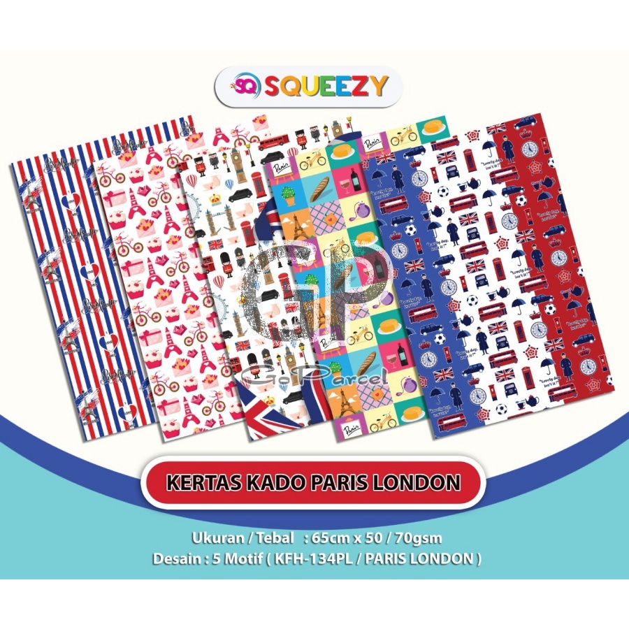 ( 5 Lembar ) KERTAS KADO SQ DOFF - GIFT WRAPPING PAPER PARIS LONDON EIFFEEL CLASSIC VINTAGE