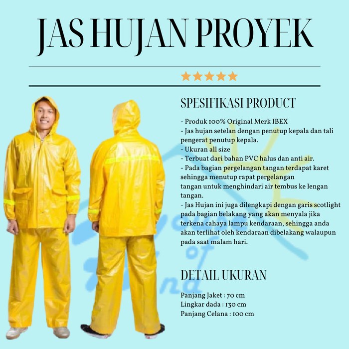 JAS HUJAN JAKET CELANA PROYEK | JAS HUJAN SETELAN DEWASA KUNING IBEX PROYEK