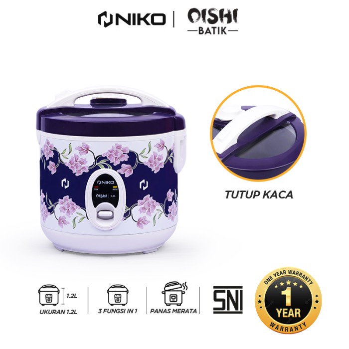 rice cooker niko OISHI 1,2 liter / 1.8 liter tutup kaca