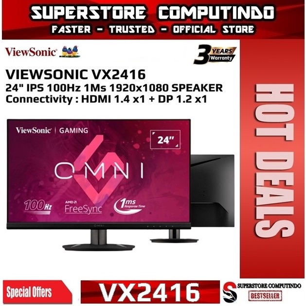Monitor LED VIEWSONIC VX2416 24&quot; IPS 1080p 100Hz 1ms HDMI DP Speaker