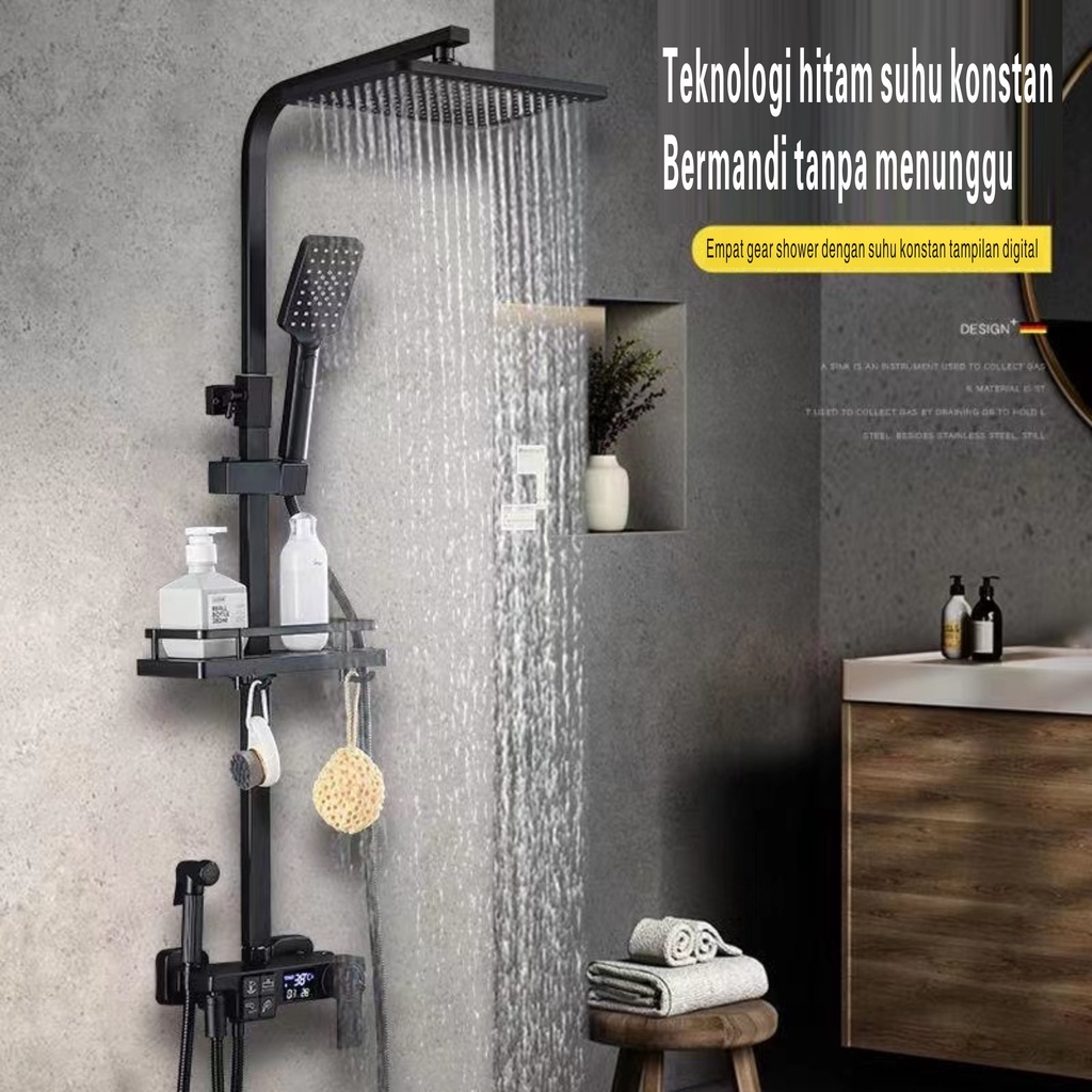 KERROGEE Shower Kamar Mandi 4 Dalam 1 Digital Display Thermostatic Shower Set Dengan Faucet Sprayer Faucet Panas Dan Dingin Set pancuran tembaga lengkap