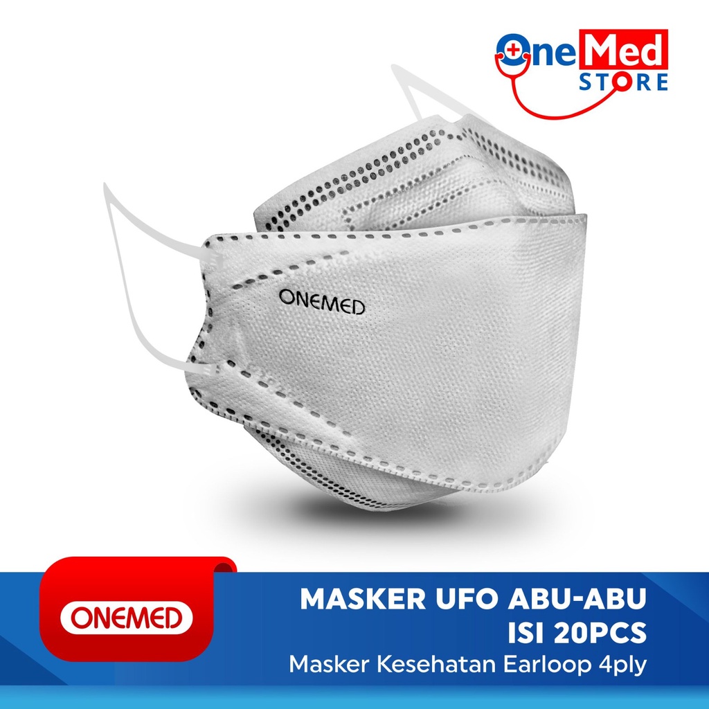 Masker Karet Medis UFO Abu 3D OneMed 4ply Box isi 20pcs OJ2