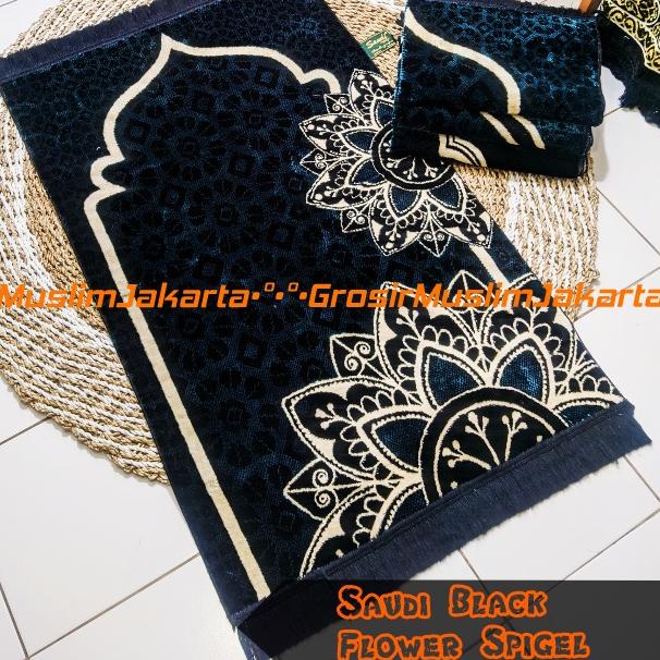 ♞ Sajadah Turki Hitam Motif Bunga/Sajadah Bulu Premium Tebal Murah ♥