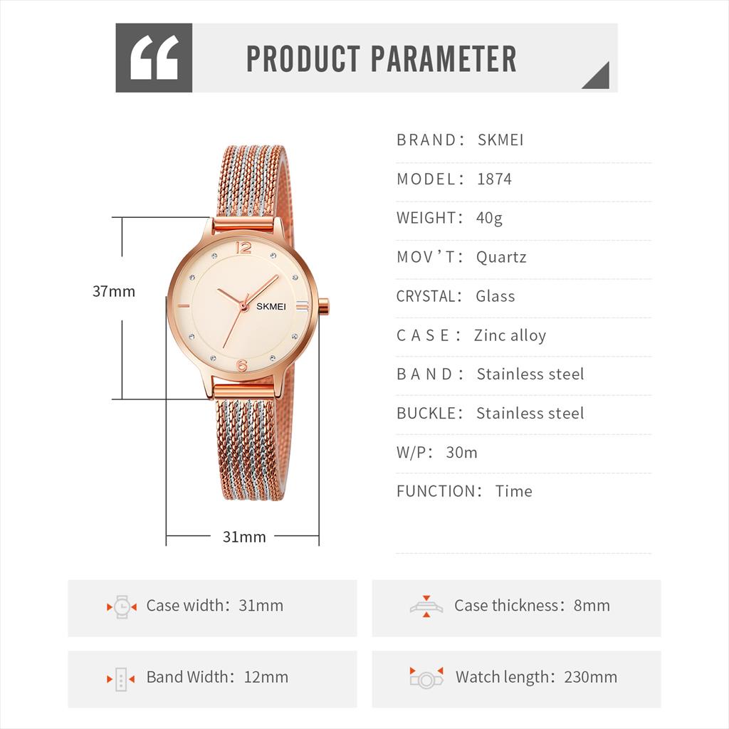 Jam Tangan Wanita SKMEI 1874 Analog Stainless Steel Original anti air 3 atm