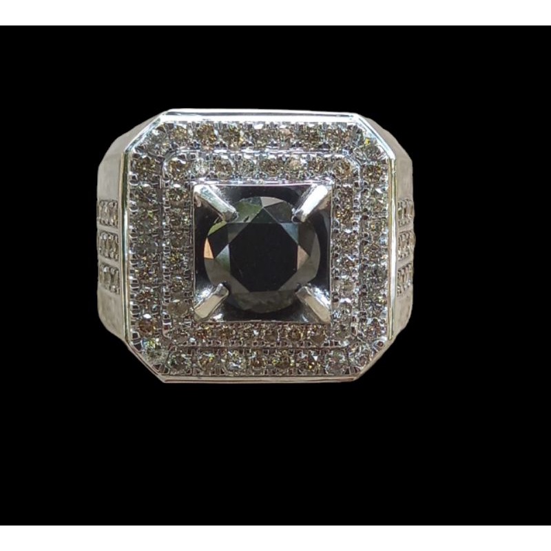 cincin full berlian pria mara utama natural berlian hitam/black diamond berat berlian hitam 2 carat 