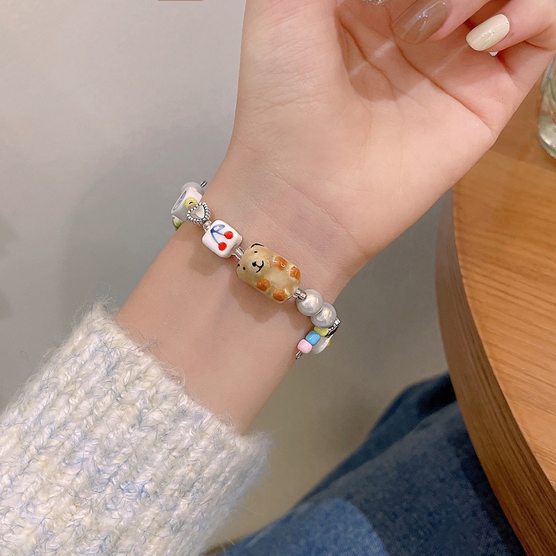 Kartun Resin Beruang Gelang Rantai Silver Bracelet Untuk Aksesoris Perhiasan Wanita