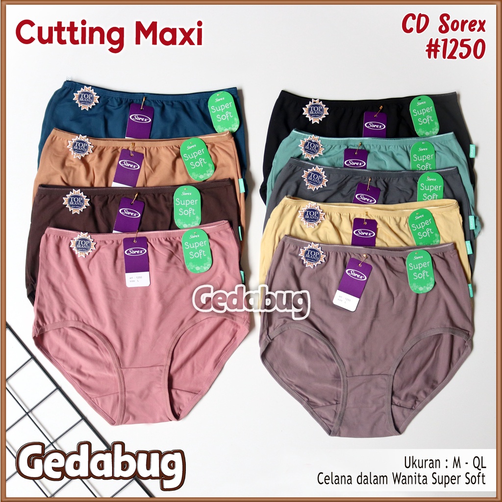 6 Pcs - CD Wanita Sorex 1250 Cutting Maxi | Celana dalam wanita Supersoft &amp; Big Size | Gedabug