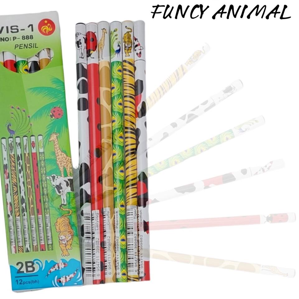 

V27 (12pcs) Pensil 2B Funcy Murah / Pensil Raut Motif Animal P-888 Vis-1 NEW ARRIVAL ☣