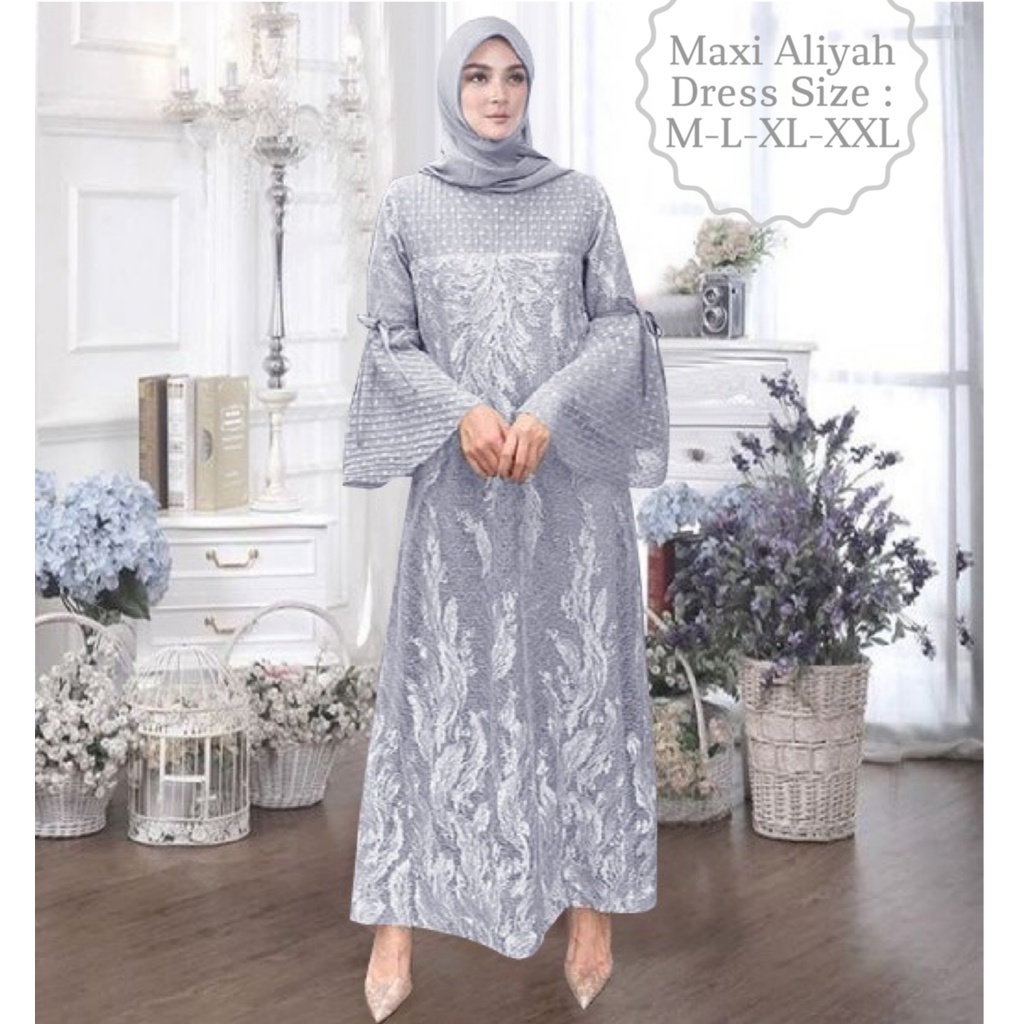 Gamis Wanita Model Terbaru Kekiniann Tangan Terompet /Maxi Aliyah Dress Size M-L-XL-XXL Matt Moscrepe Mix Brokat Mutiara Dan Tille Onde/Gamis Kondangan