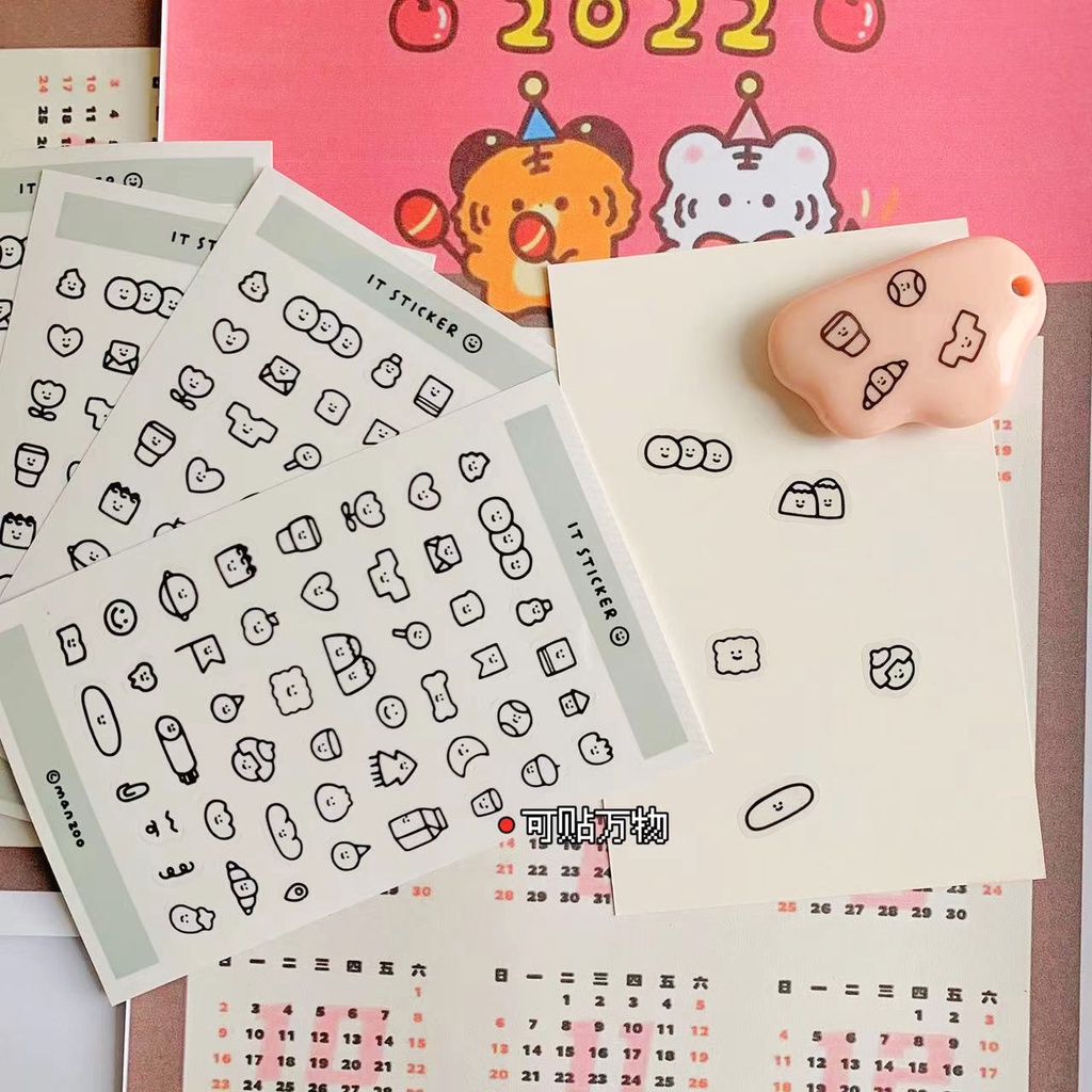 1lembar Ins Gaya Mini Hitam Putih Stiker Kartun Hewan Ponsel Stiker Korea Lucu Scrapbooking Stiker PET Transparan Label Tahan Air Perlengkapan Sekolah