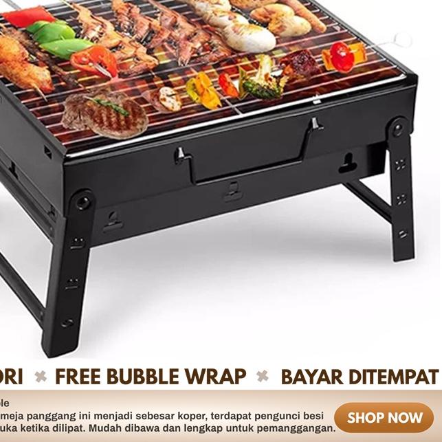 ♘ Alat Panggang Barbeque Grill Portable Pemanggang Lipat BBQ Tempat Bakar Daging Ayam Ikan Sosis Sat