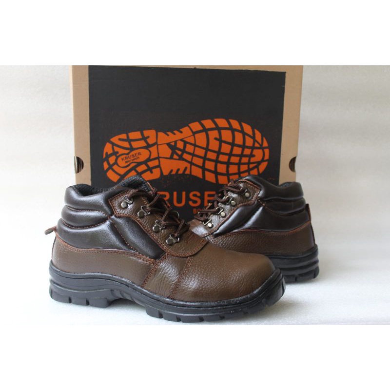SEPATU SAFETY KRUSHERS SEPATU SAFETY BOOT KULIT ASLI SOL KARET UJUNG BESI SEPATU SAFETY MODEL GESPER