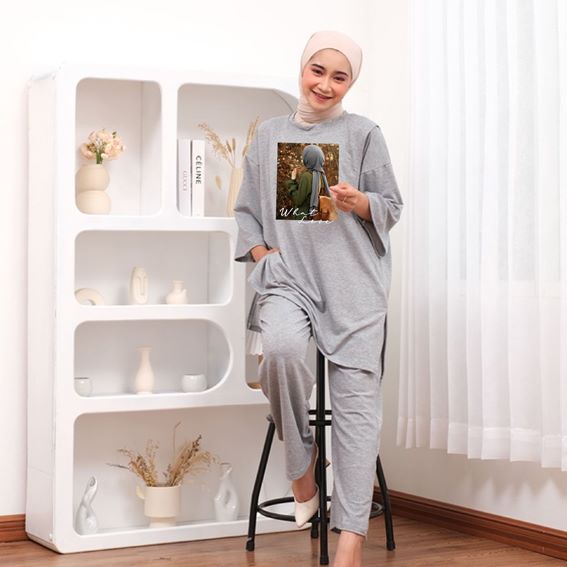 SETELAN CELANA OVERSIZE WANITA LD 130CM DTF HIJAB WHAT