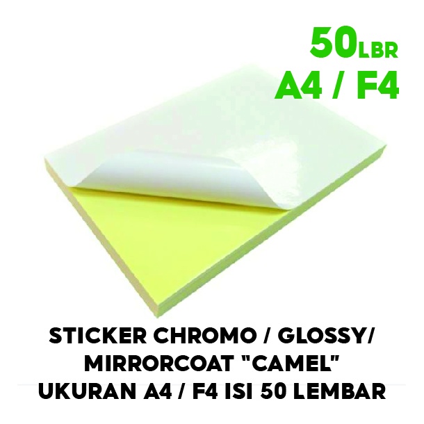 

[50 LEMBAR] Kertas Sticker Chromo / Glossy / Bontak Mirrorcoat Camel ukuran A4 / F4 | isi 50 lembar