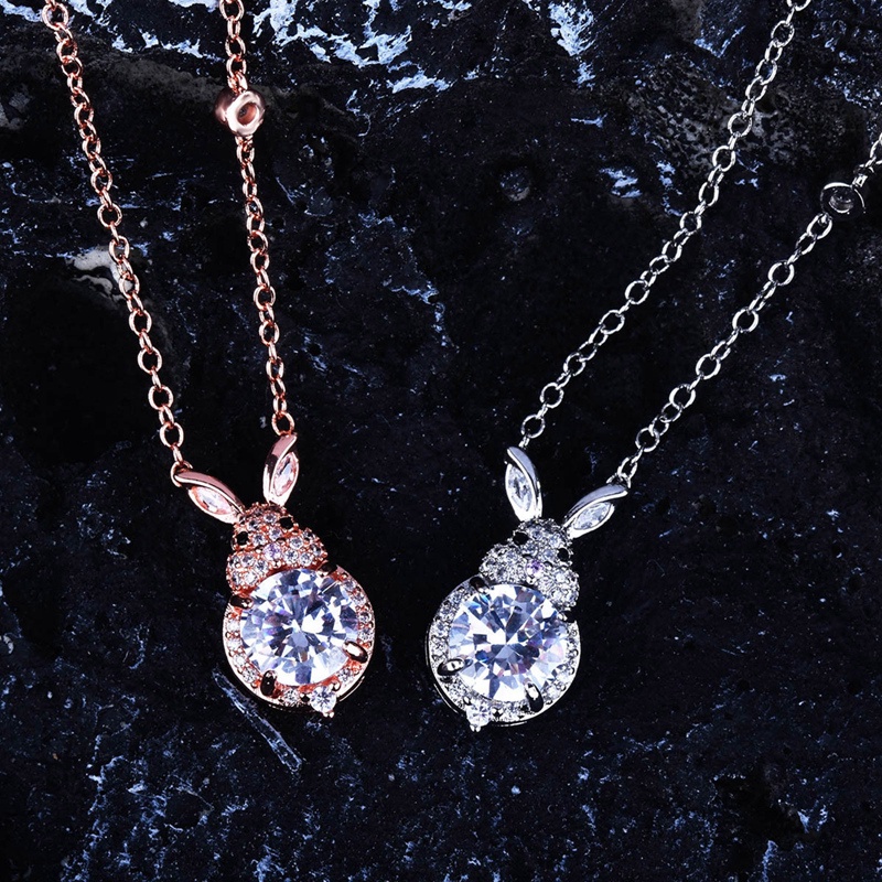 Kalung Liontin Kelinci Tembaga Baru Indah Mengkilap Berlian Imitasi Penuh Pesona Hewan Kalung Untuk Wanita Tren Pesta Perhiasan