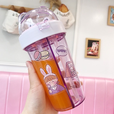 BOTOL MINUM / TEMPAT MINUM ANAK DUET 2 IN 1 + STIKER COUPLE 420 ML LUCU COCOK UNTUK KADO