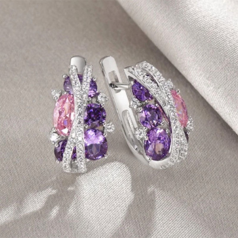Anting Hoop Cubic Zirconia Berwarna Wanita Fancy Desain Salib Fashion Aksesoris Telinga Untuk Perhiasan Pesta Pernikahan Perempuan