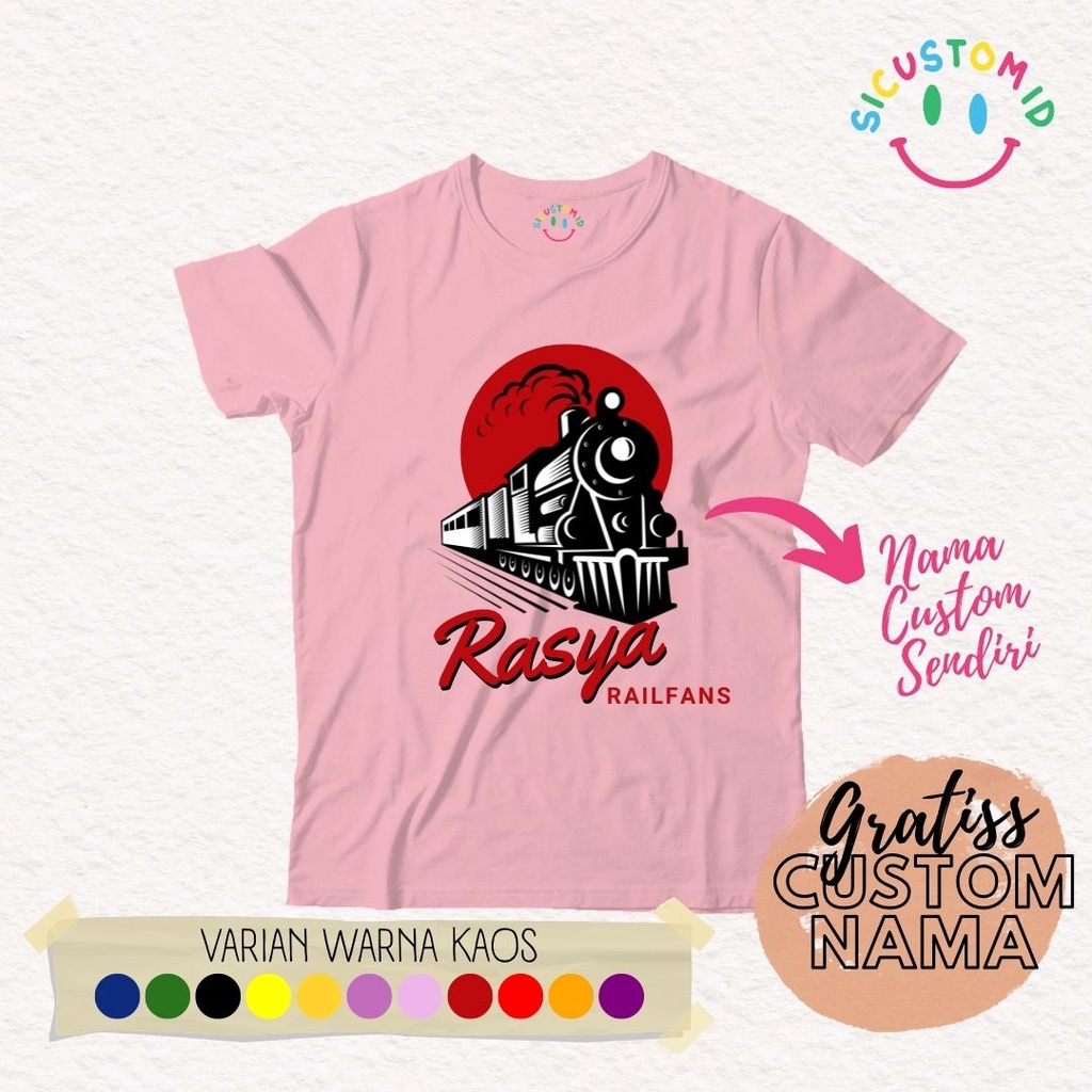 TERLARIS BAJU KAOS ANAK TANGAN PENDEK CUSTOM GRATIS NAMA KARTUN KERETA API/RAILFANS/TRAIN FREE NAMA