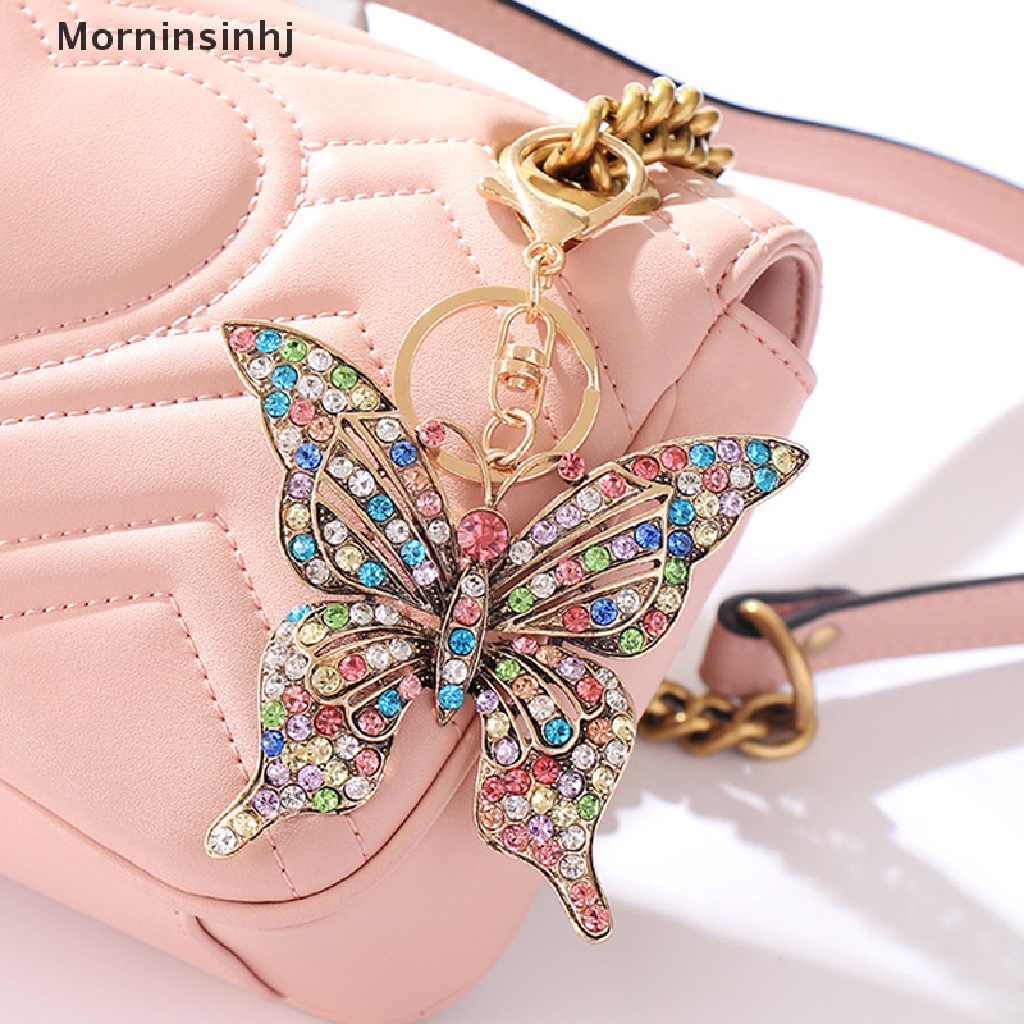 Mornin Fashion Ornamen Warna Baru Kristal Berongga Kupu-Kupu Berlian inlay Logam Gantungan Kunci Kerajinan Mobil Liontin Hadiah Lady Bag Key Ring Dekorasi Rumah Hadiah id