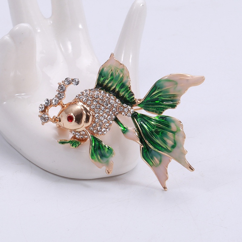 Bros Ikan Emas Baru Untuk Wanita Hewan Lucu Berlian Imitasi Desain Pin Enamel Perhiasan Hadiah Aksesoris Vintage