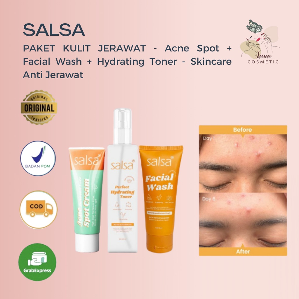 SALSA PAKET KULIT JERAWAT - 1 Acne Spot + 1 Facial Wash + 1 Hydrating Toner - Skincare Anti Jerawat