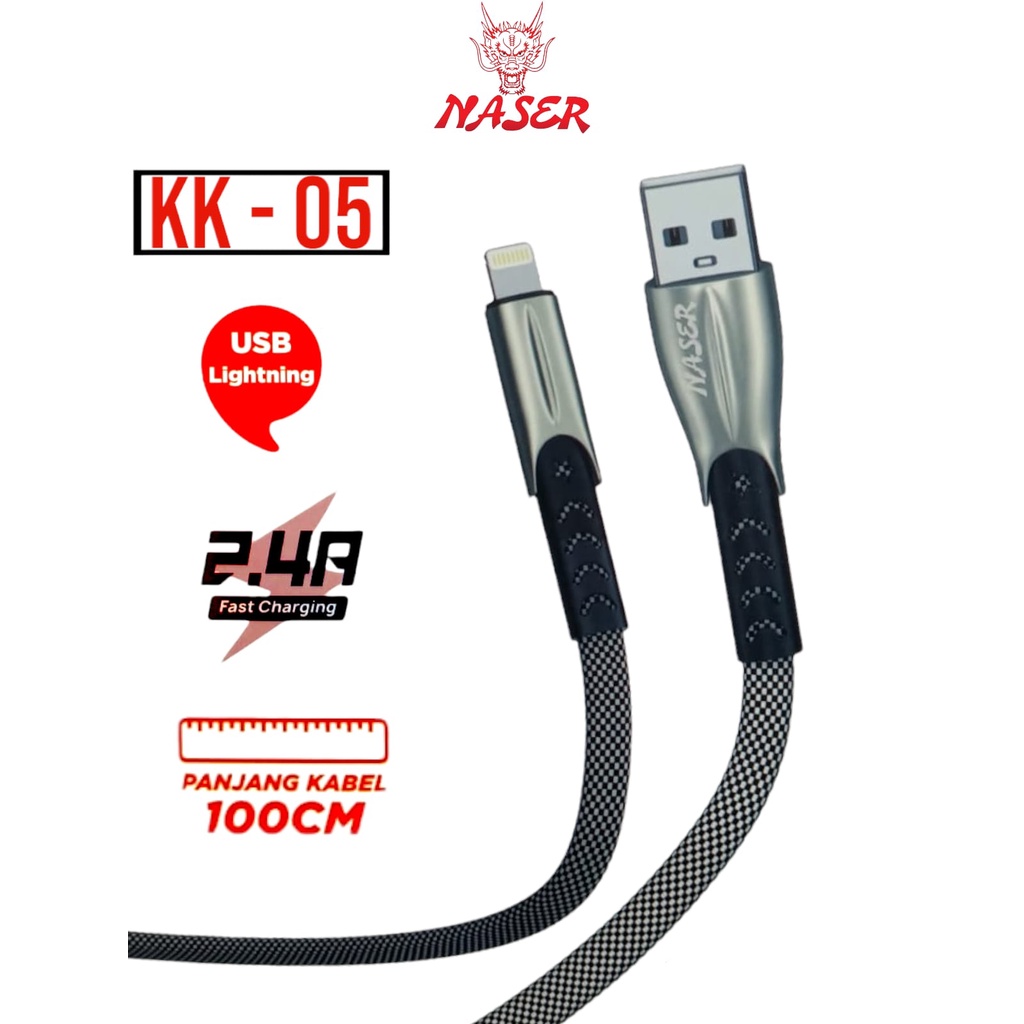 NASER KABEL KK-05 IPH / KABEL DATA CHARGER 1M LIGHTNING 2.4A/PRODUK ORIGINAL