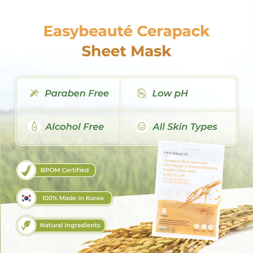 EASYBEAUTE Cerapack Korean Rice Ceramide Sheetmask - Memperbaiki Skin Barrier &amp; Menghidrasi