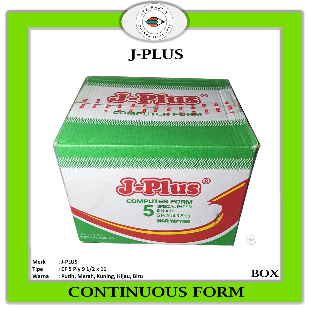 

J-PLUS - Continous Form 91/2 x 11 5 Ply ( K5 Jplus ) NCR / Kertas Komputer - Box