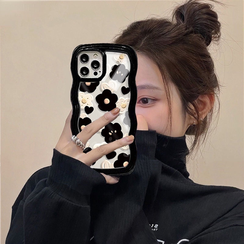 REALME Soft Case Realme C55 C35 C21Y C25Y Realme 10 4G C33 C31 C30 9i 8i 6i 5s 5i 7i C15 C25 C12 C1 C20 C3 C2 C1 Narzo 50embos Motif Bunga Berlian Check Tepi Bergelombang Bening Phone Cover