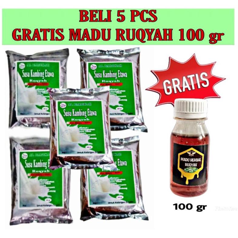 

❤[PROMO MURAH!!!]❤ PROMO 5 SUSU KAMBING ETAWA RUQYAH PLUS BIDARA KELOR GRATIS MADU HERBAL 100 GR | SUSU ETAWA | SUSU KAMBING