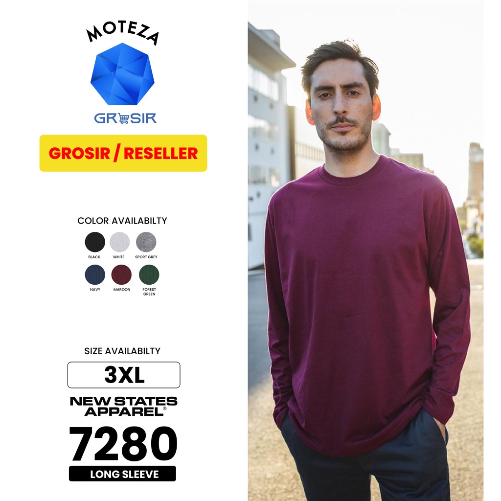 Grosir NSA Premium Cotton 7280 - Kaos Polos Lengan Panjang Long Sleeve - New State Apparel - 3XL / X