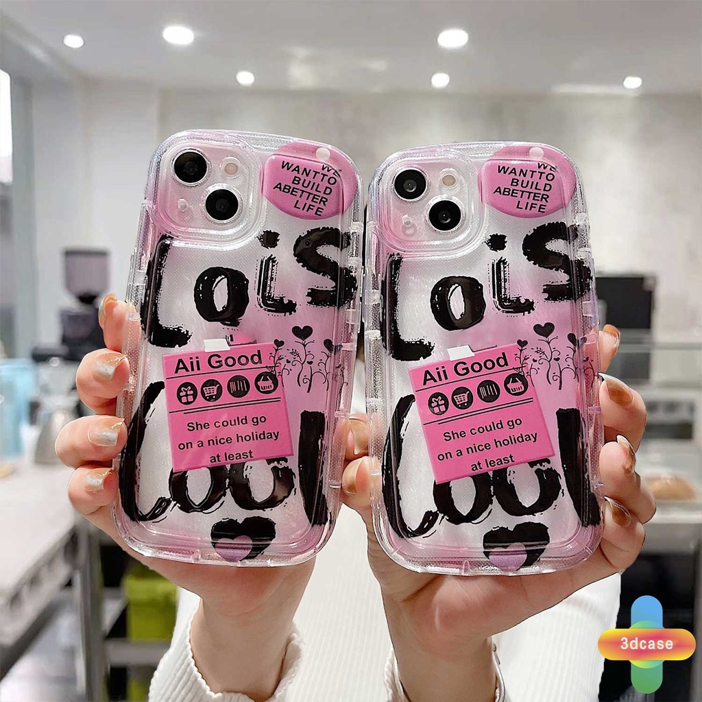 IPHONE Kompatibel Untuk Iphone11 12 13 14 PRO MAX 6 7 6S 8 14 Plus X XR XS MAX 11 12 13 SE 2020 6SPlus 7Plus 6Plus 8Plus 14Plus XSMAX Transparan pink graffiti Cinta Silikon Casing Ponsel