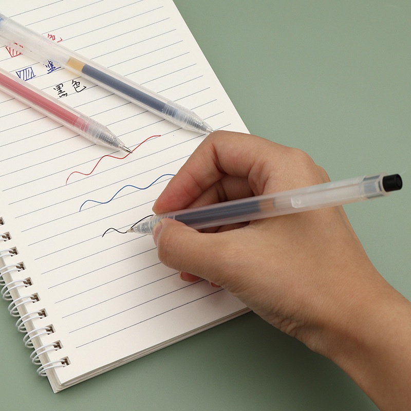 0.5mm Press Gel Pen Hitam/Merah/Biru Sederhana Ditarik Bolpoin Tanda Tangan Siswa Pena Menulis Perlengkapan Alat Tulis Kantor Sekolah