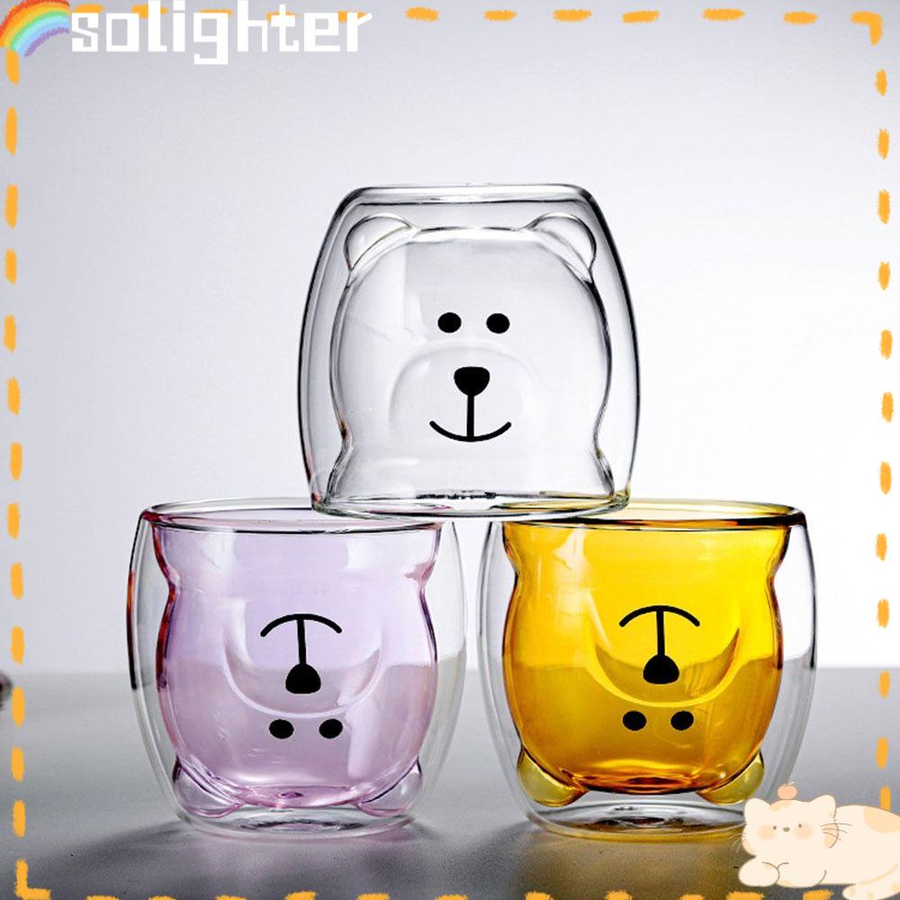 Solighter Cartoon Double Glass Gelas Minum Wine Kopi Susu