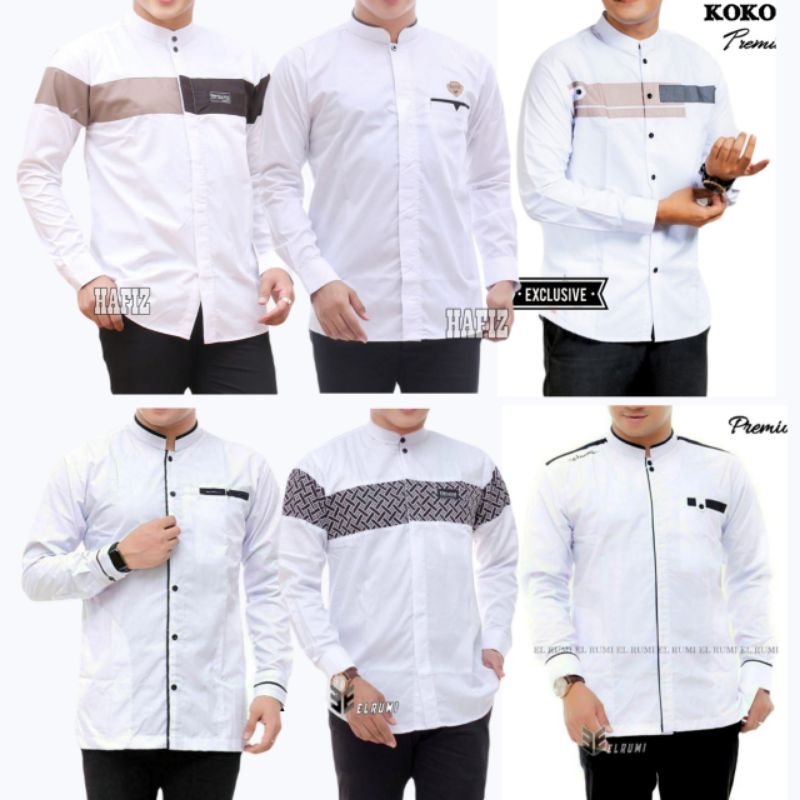 Baju koko pria lengan panjang dewasa terbaru warna putih koko hadroh murah kemeja sanghai seragam po