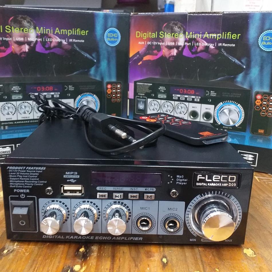 ✻ COD POWER AMPLIFIER KARAOKE DIGITAL FLECO D-09//POWER AMPLI DIGITAL STEREO MINI 12V/USB/MP3 PLAYER