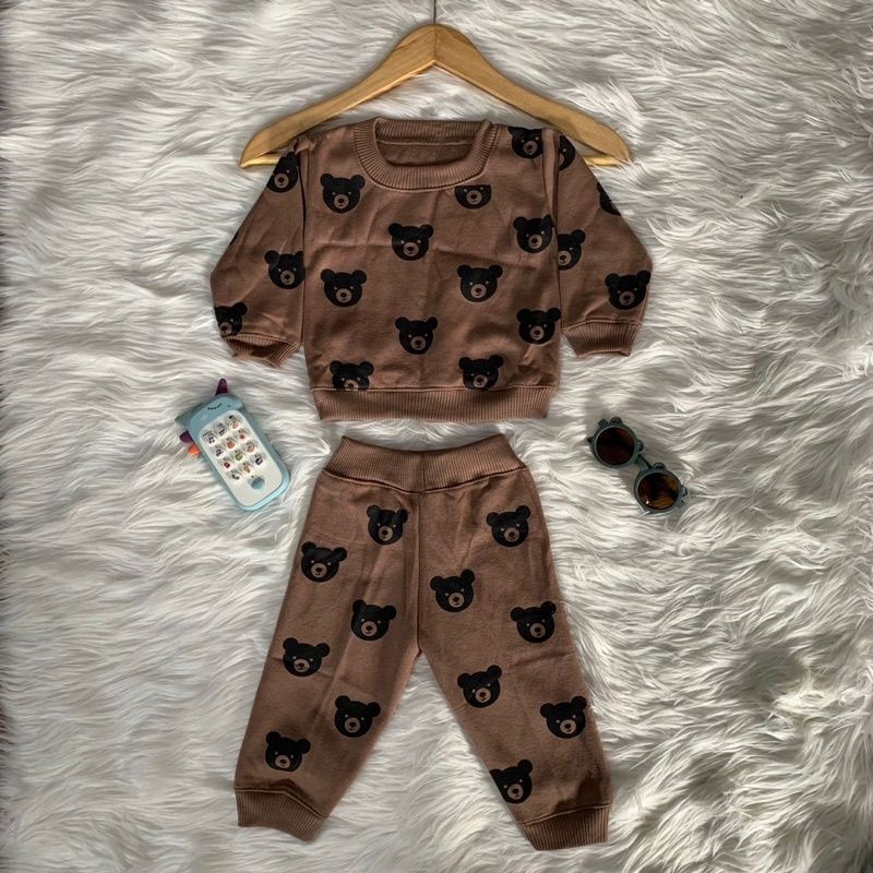 STELAN SWEATER BAYI BEAR CELANA JOGER USIA 6-12 BULAN |Fashion