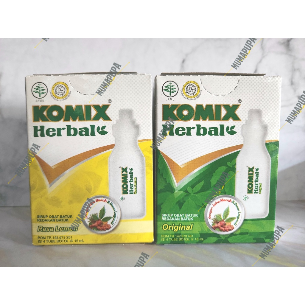 Komix Herbal Sirup Obat Batuk - 1 Box Isi 4 Tube Botol @15ml Rasa Original / Lemon