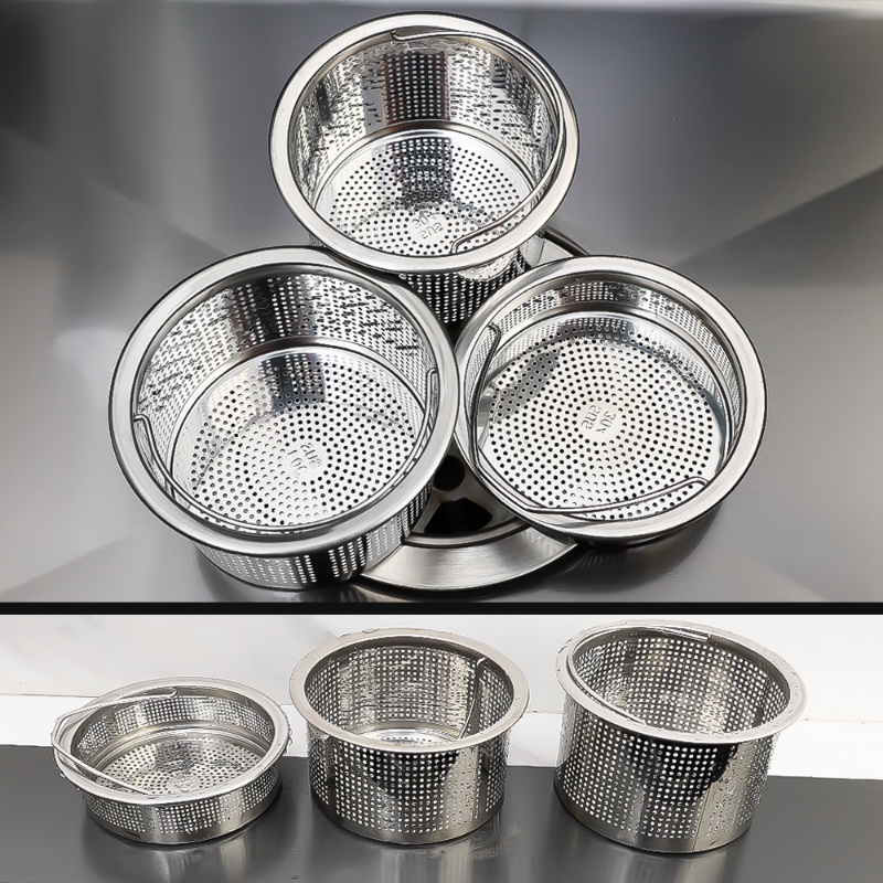 Keranjang Saringan Wastafel Dapur Dengan Pegangan Stainless Steel Saringan Saluran Air Wastafel Anti-blocking Sink Sewer Basket Strainer Aksesoris Dapur