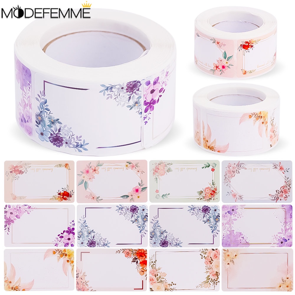 250pcs/roll Stiker Bunga Kosong Dapat Ditulis Kotak Hadiah Tag Hias Penyimpanan Makanan Toples Mark Label Self-adhesive Kraft Tag Paper Untuk Dapur Kantor Sekolah