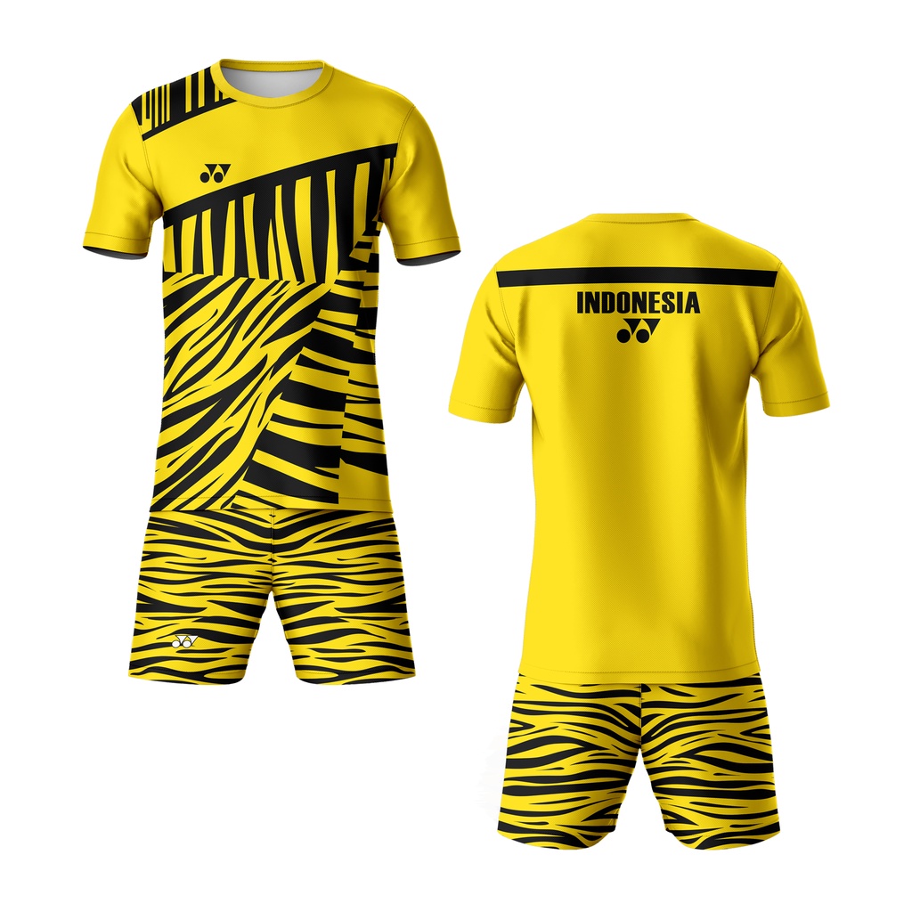 Kaos Olahraga Pria Jersey Badminton Abstrak Kuning 02 Full Printing Custom