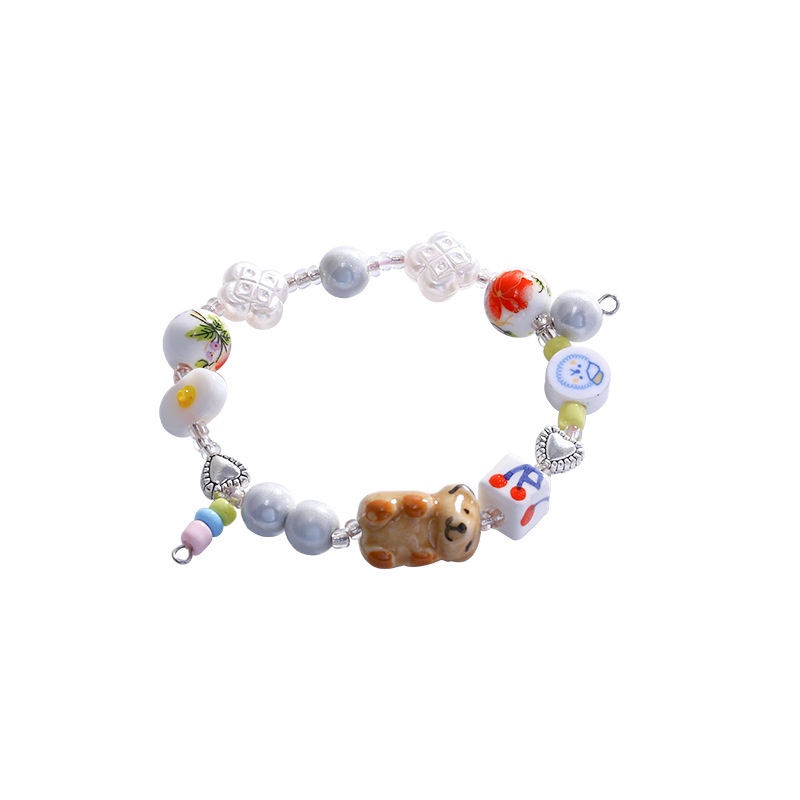 YEEZII Gelang Batu Porselen Kartun Resin Beruang Hati Rantai Bracelets Untuk Aksesoris Perhiasan Wanita