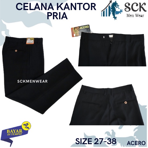 Celana Panjang Pria ACCERO Pola Standar Plui Hitam / Bawahan Basic Formal Bahan Katun / Pakaian Kerja Kantor  sckmenwear GROSIR