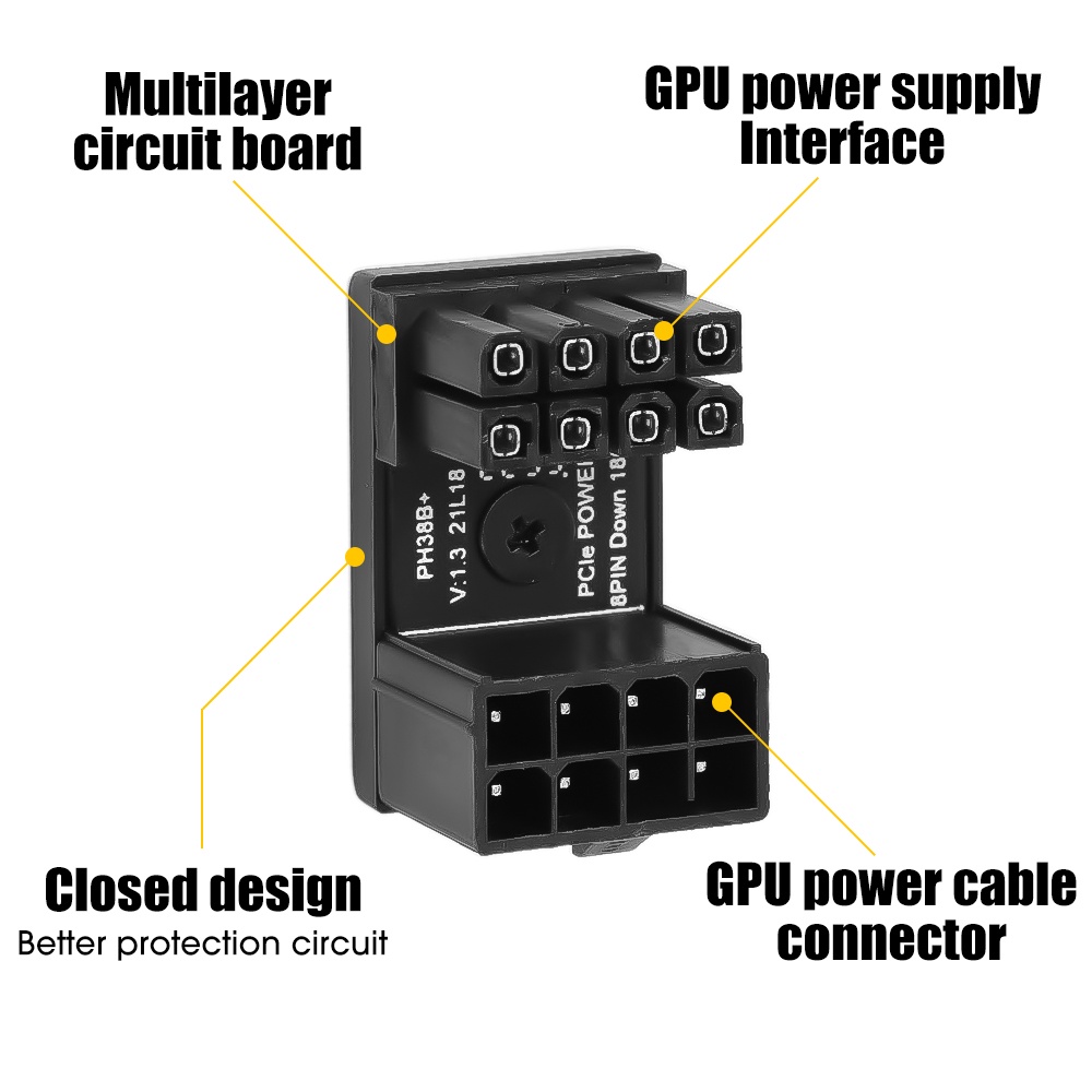 Atx GPU VGA 8Pin Female to Male Power Adapter U-Shaped 180derajat Sudut Putar Konektor Desktop Graphics Reverse Type Video Card