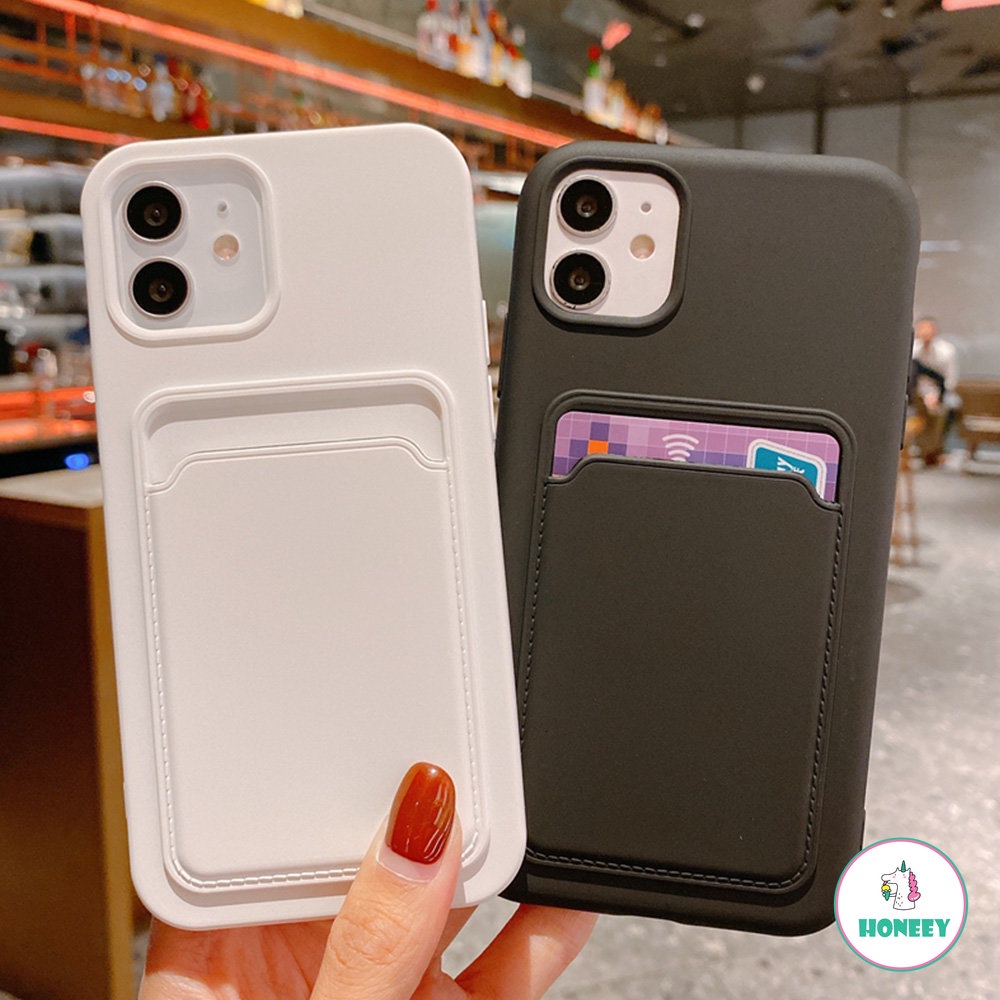 IPHONE Ins Putih Susu Dompet Card Holder Slot Phone Case Untuk Iphone 14 13 12 11 Pro Max X XR 8 7 Plus Cardbag Silikon Cair Tahan Air Lembut TPU Penutup Belakang