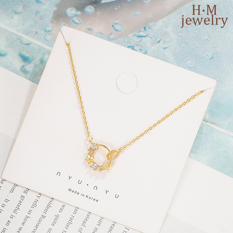 S925 Perak AAA Zircon Garland Kalung Bunga Mori Style Double Ring Gesper Liontin2023Baru