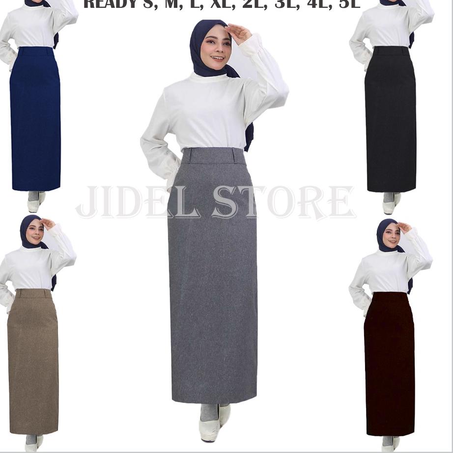 New Rok Kerja Panjang Wanita LINE A Ukuran S - 5L JUMBO Bahan Gabardine Hitam Abu Mocca Coklat Maxi 