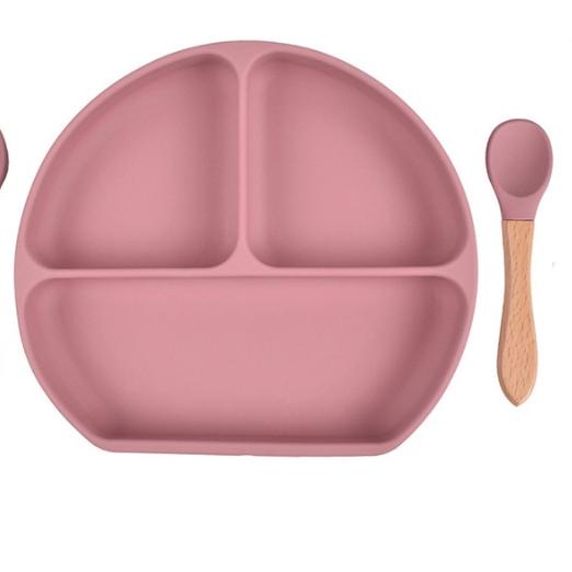 ☎ Piring Hisap + Sendok + Garpu Set Alat Mkn Set Piring Silikon Tahan Air Anak ☄